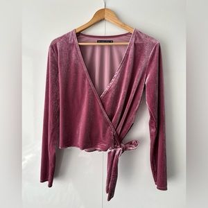 Abercrombie and Fitch Velvet Wrap Long-Sleeve Top, dusty rose color, Size M